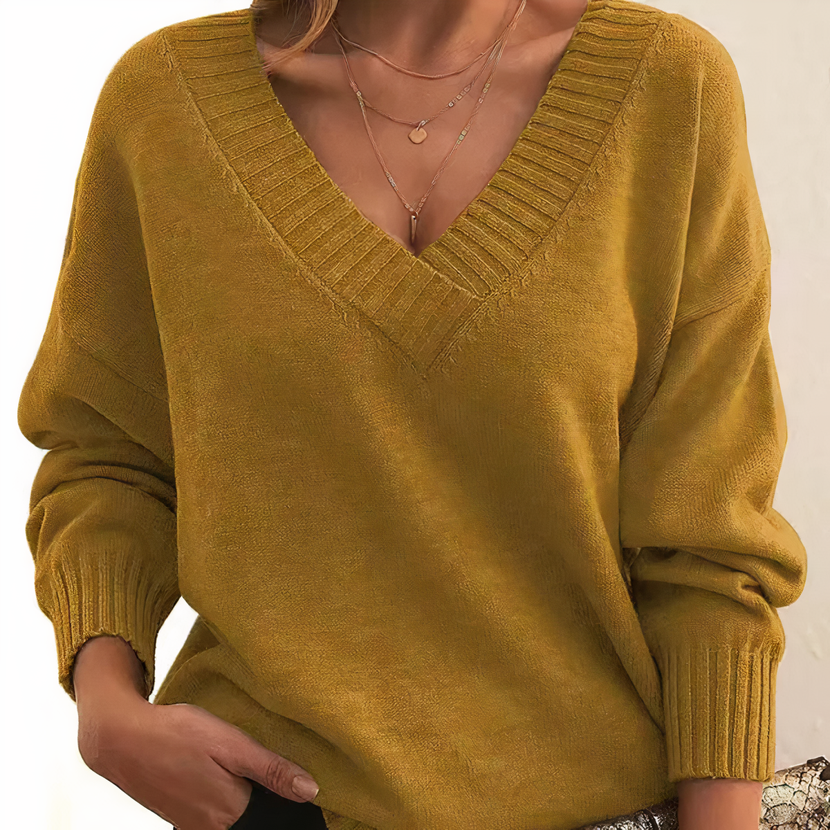 Dora | Women's Cashmere V Neck Sweater Relaxed Balloon Sleeves