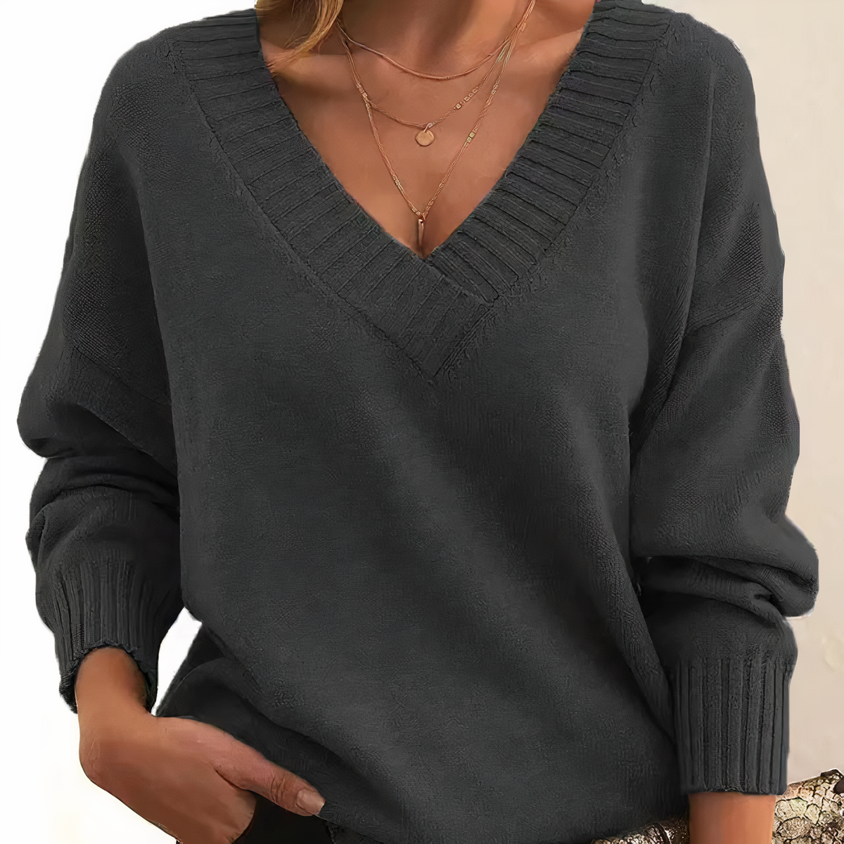 Dora | Women's Cashmere V Neck Sweater Relaxed Balloon Sleeves