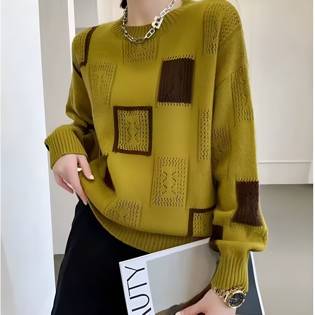 Selma | Women's Printed Crew-Neck Sweater – Soft Relaxed Knit for Office and Everyday Wear