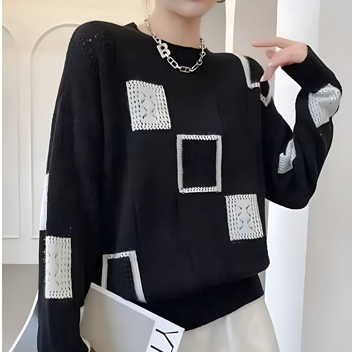 Selma | Women's Printed Crew-Neck Sweater – Soft Relaxed Knit for Office and Everyday Wear