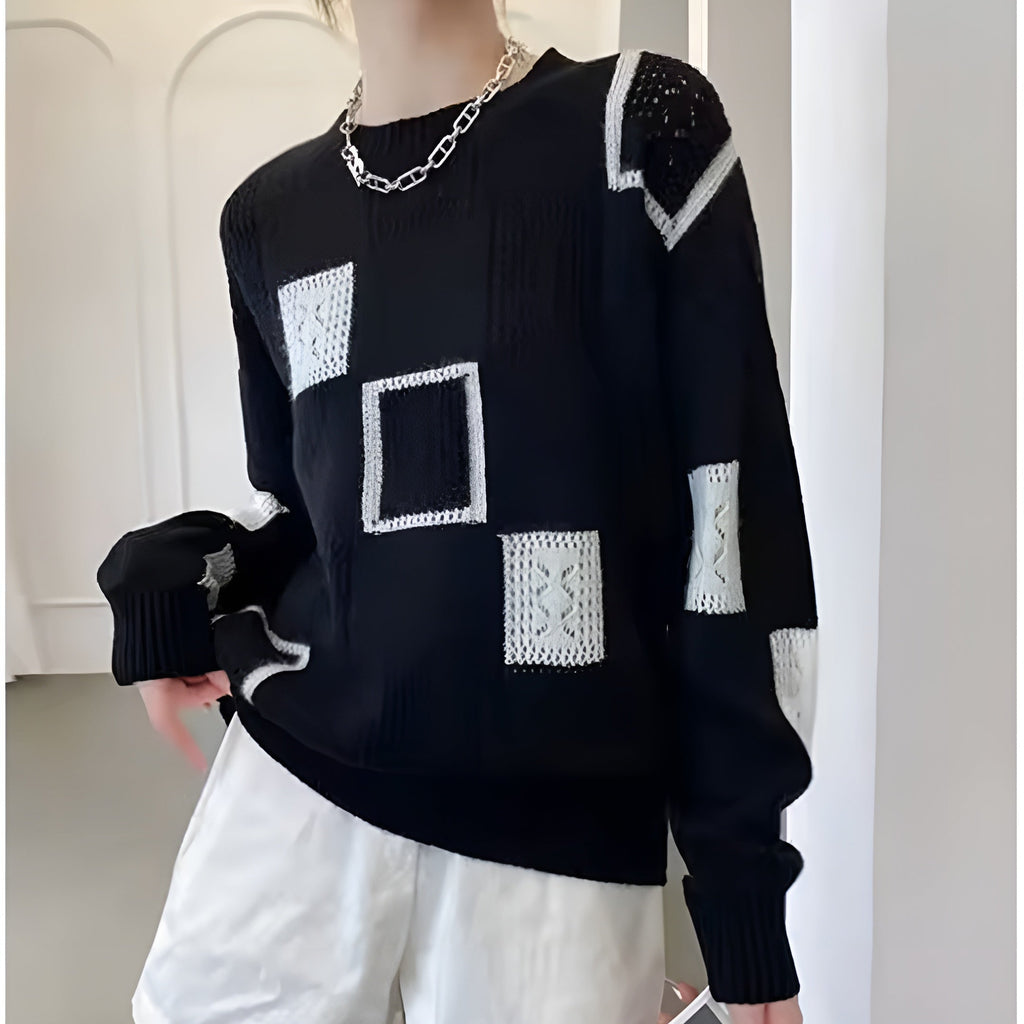 Selma | Women's Printed Crew-Neck Sweater – Soft Relaxed Knit for Office and Everyday Wear