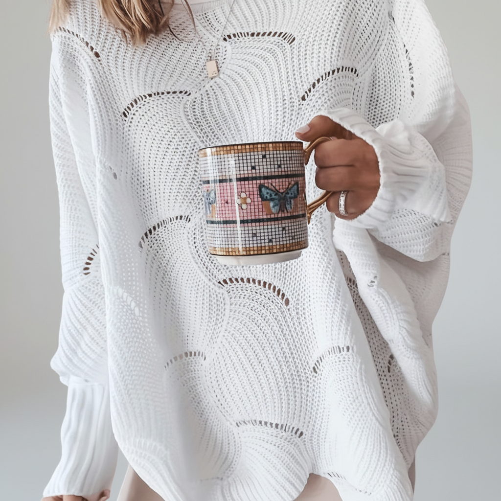 Erin | Women's Oversized Open Knit Sweater with Draped Asymmetric Hem