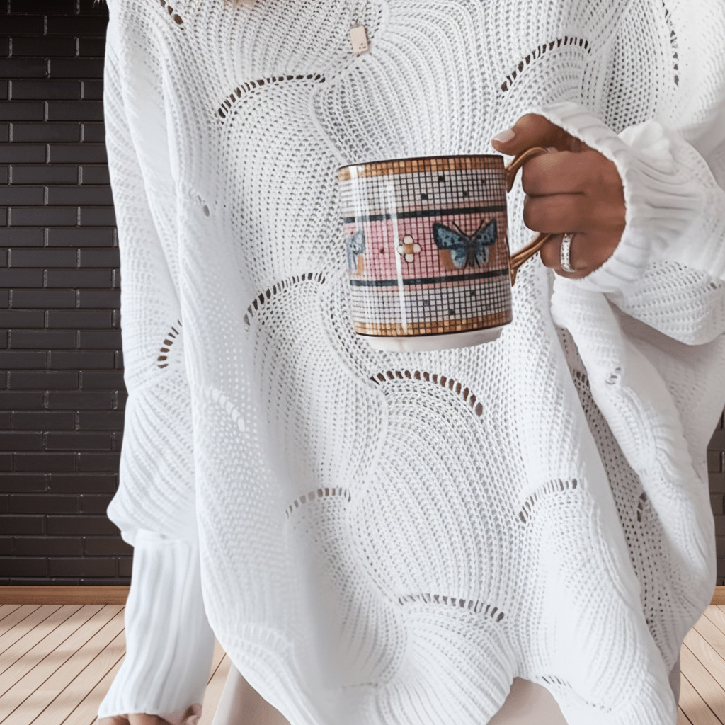 Erin | Women's Oversized Open Knit Sweater with Draped Asymmetric Hem