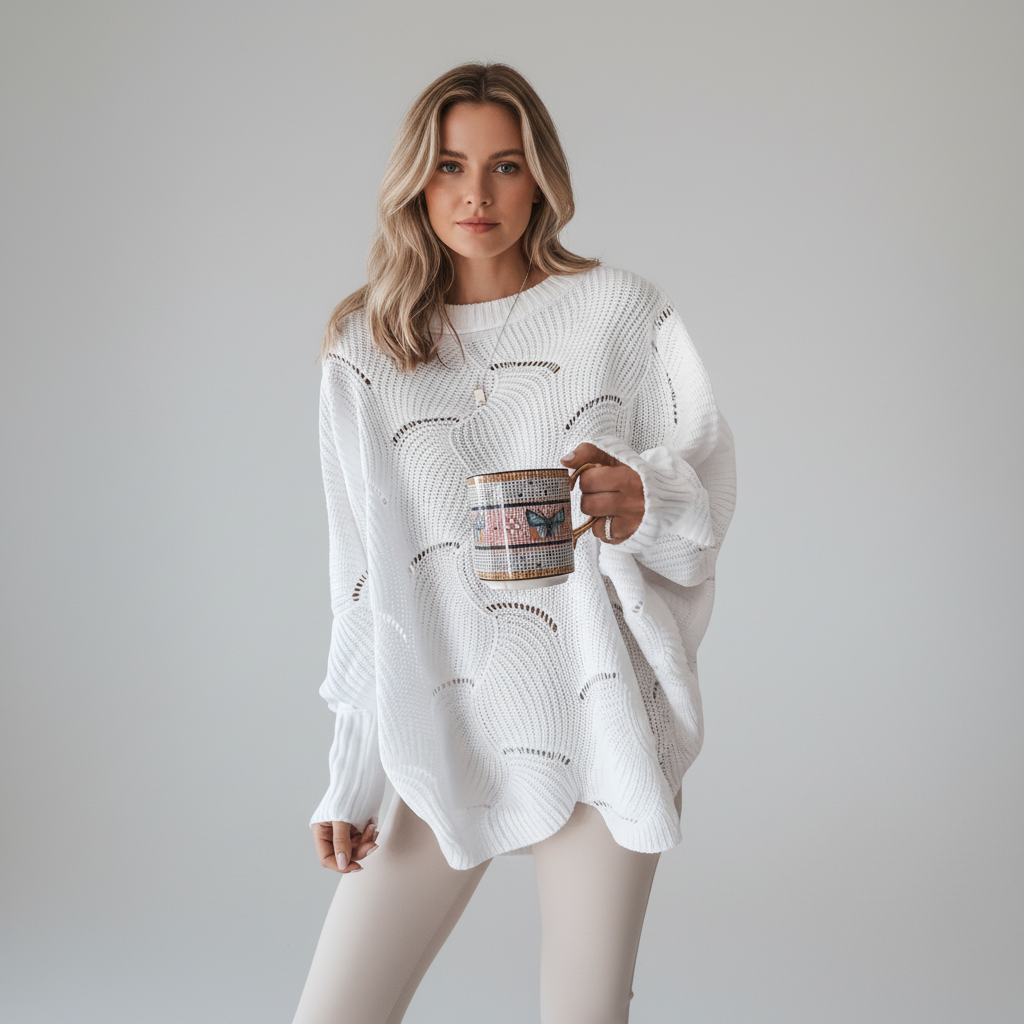 Erin | Women's Oversized Open Knit Sweater with Draped Asymmetric Hem