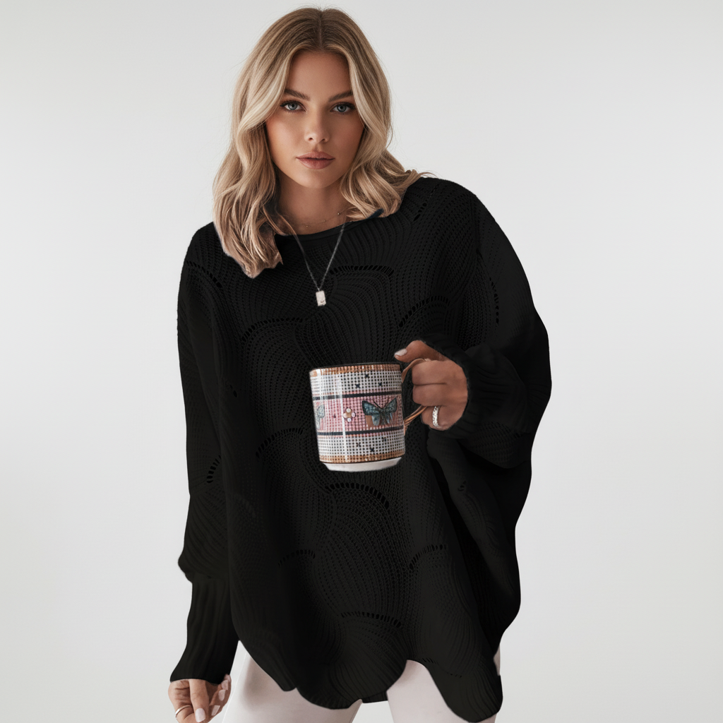Erin | Women's Oversized Open Knit Sweater with Draped Asymmetric Hem