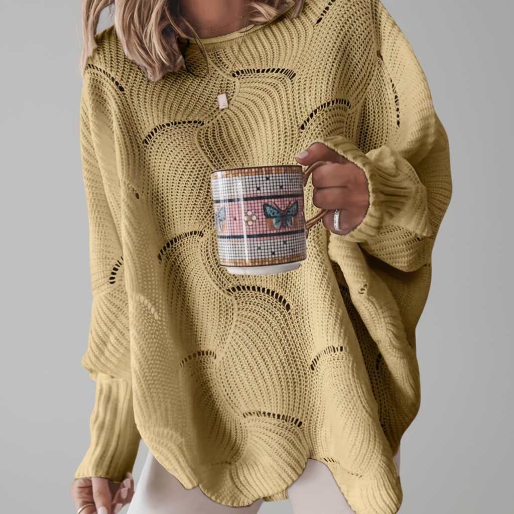 Erin | Women's Oversized Open Knit Sweater with Draped Asymmetric Hem
