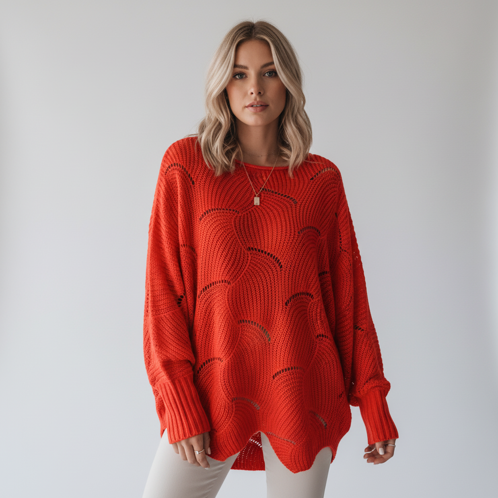 Erin | Women's Oversized Open Knit Sweater with Draped Asymmetric Hem