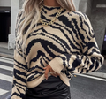Bonnie | Women's Abstract Animal-Print Knitted Sweater – High-Neck Relaxed Winter Style for Casual Days City Outings and Cold-Weather Layering