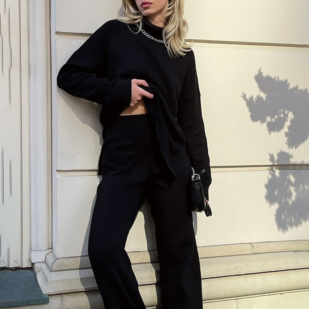 Marie | Women's Turtleneck Sweater Relaxed Fit Side Split Knit Top
