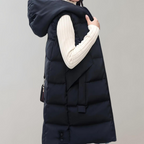 Marie | Women's Long Hooded Puffer Vest – Sleeveless Quilted Winter Gilet with Full-Zip Front and Insulated Coverage
