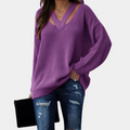 Diane | Women's Cutout V-Neck Knit Top – Relaxed Long-Sleeve Style for Spring and Autumn