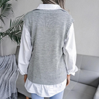 Sandra | Women's Openwork Sweater Vest with Ribbed V Neck and Relaxed Fit