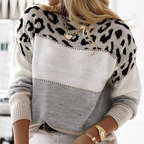 Beverly | Women's Leopard Panel Knit Sweater – Relaxed Crew-Neck Pullover for Stylish Everyday Layering