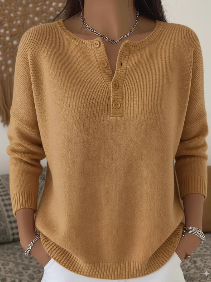 Christine | Henley Button-Up Knit Sweater