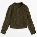 Georgia | Women's Bouclé Button Cardigan – Textured Crew-Neck Layer with Cropped Silhouette
