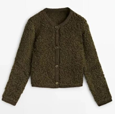 Georgia | Women's Bouclé Button Cardigan – Textured Crew-Neck Layer with Cropped Silhouette