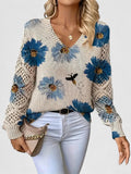 Mary | Women's Relaxed Sweater – V-Neck Openwork Sleeve Style for Transitional Seasons