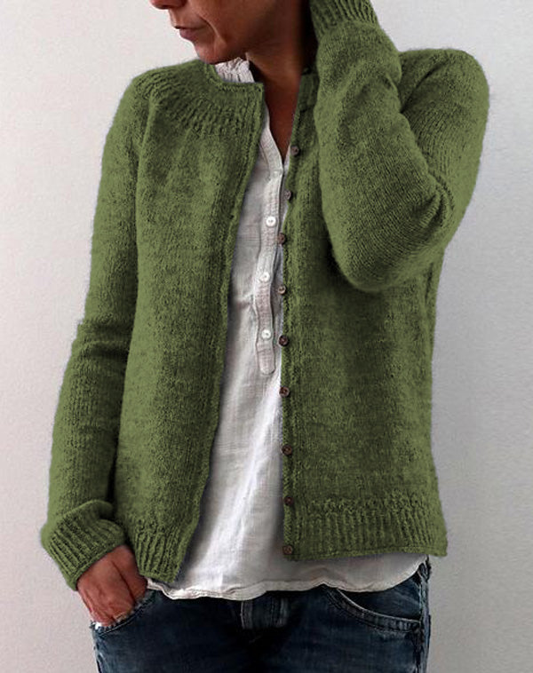Una | Women's Fine-Knit Button Cardigan – Crew Neck Layer for Autumn and Winter