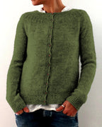 Una | Women's Fine-Knit Button Cardigan – Crew Neck Layer for Autumn and Winter