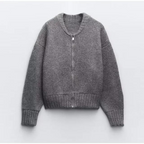 Lydia | Women's Zip-Front Knitted Cardigan – Crew Neck Layer for Autumn and Winter