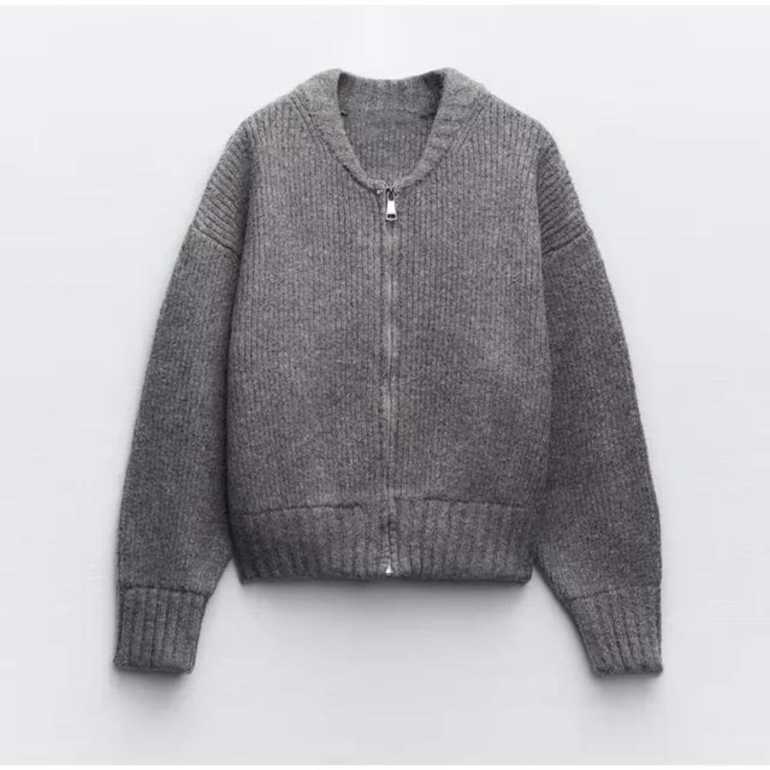 Lydia | Women's Zip-Front Knitted Cardigan – Crew Neck Layer for Autumn and Winter