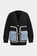 Ella | Noir Women's Knitted Cardigan with Denim Pocket Details for Effortless Everyday Style