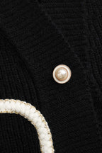 Ella | Noir Women's Knitted Cardigan with Denim Pocket Details for Effortless Everyday Style
