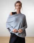 Brenda | Women's Asymmetric Knit Poncho Top – Draped Off-Shoulder Layer for Day and Evening Wear
