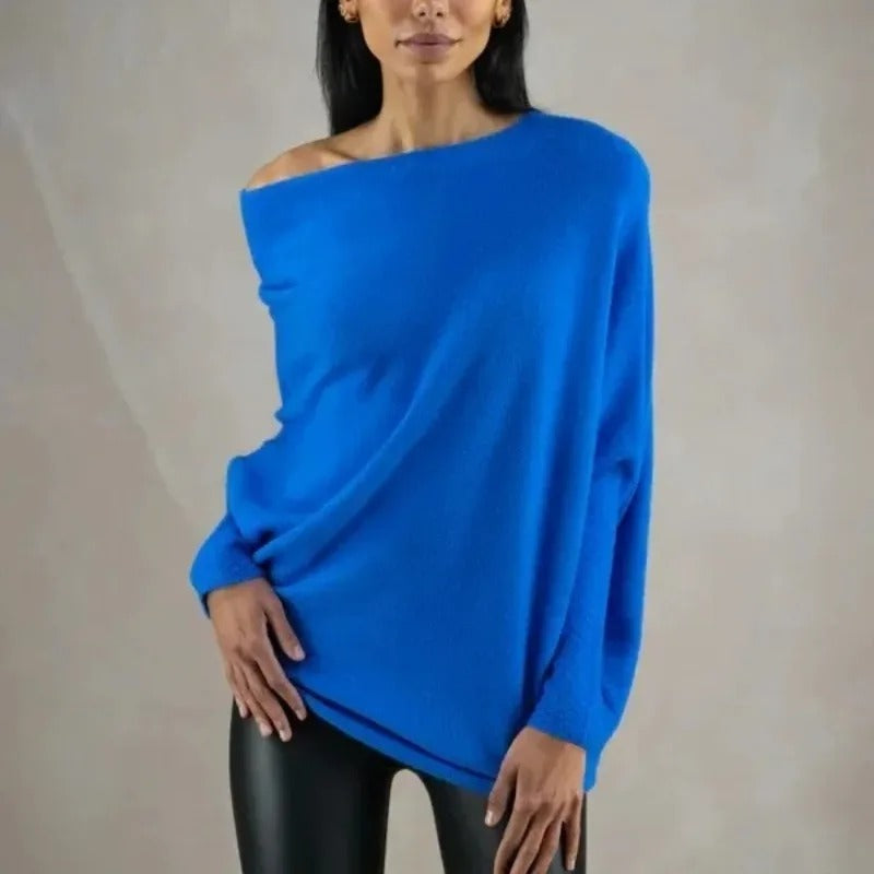 Brenda | Women's Asymmetric Knit Poncho Top – Draped Off-Shoulder Layer for Day and Evening Wear