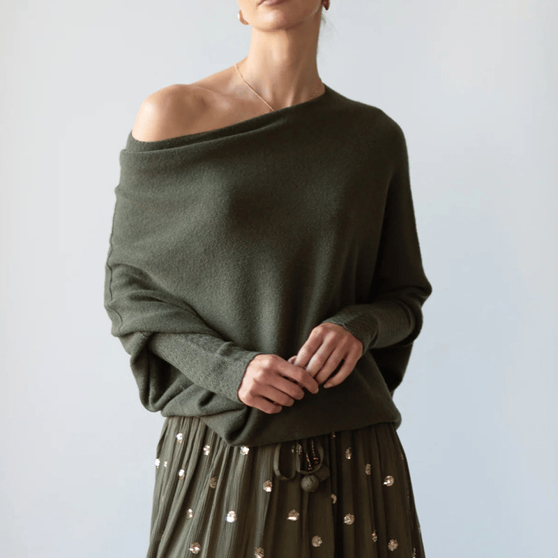 Brenda | Women's Asymmetric Knit Poncho Top – Draped Off-Shoulder Layer for Day and Evening Wear