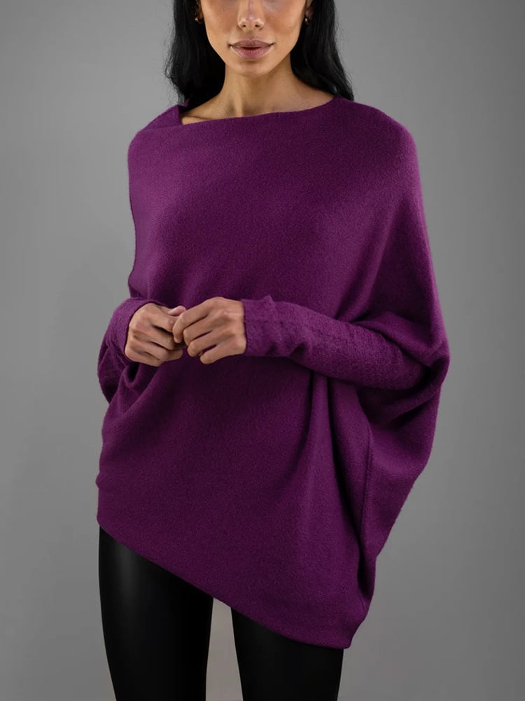 Brenda | Women's Asymmetric Knit Poncho Top – Draped Off-Shoulder Layer for Day and Evening Wear