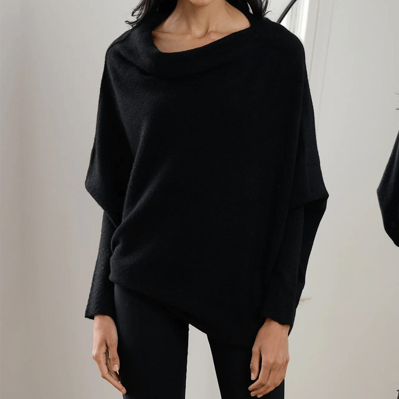 Brenda | Women's Asymmetric Knit Poncho Top – Draped Off-Shoulder Layer for Day and Evening Wear