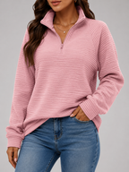 Sophia | Women's Half-Zip Ribbed Sweater – Relaxed High-Neck Knit Pullover for Casual Autumn and Winter Wear