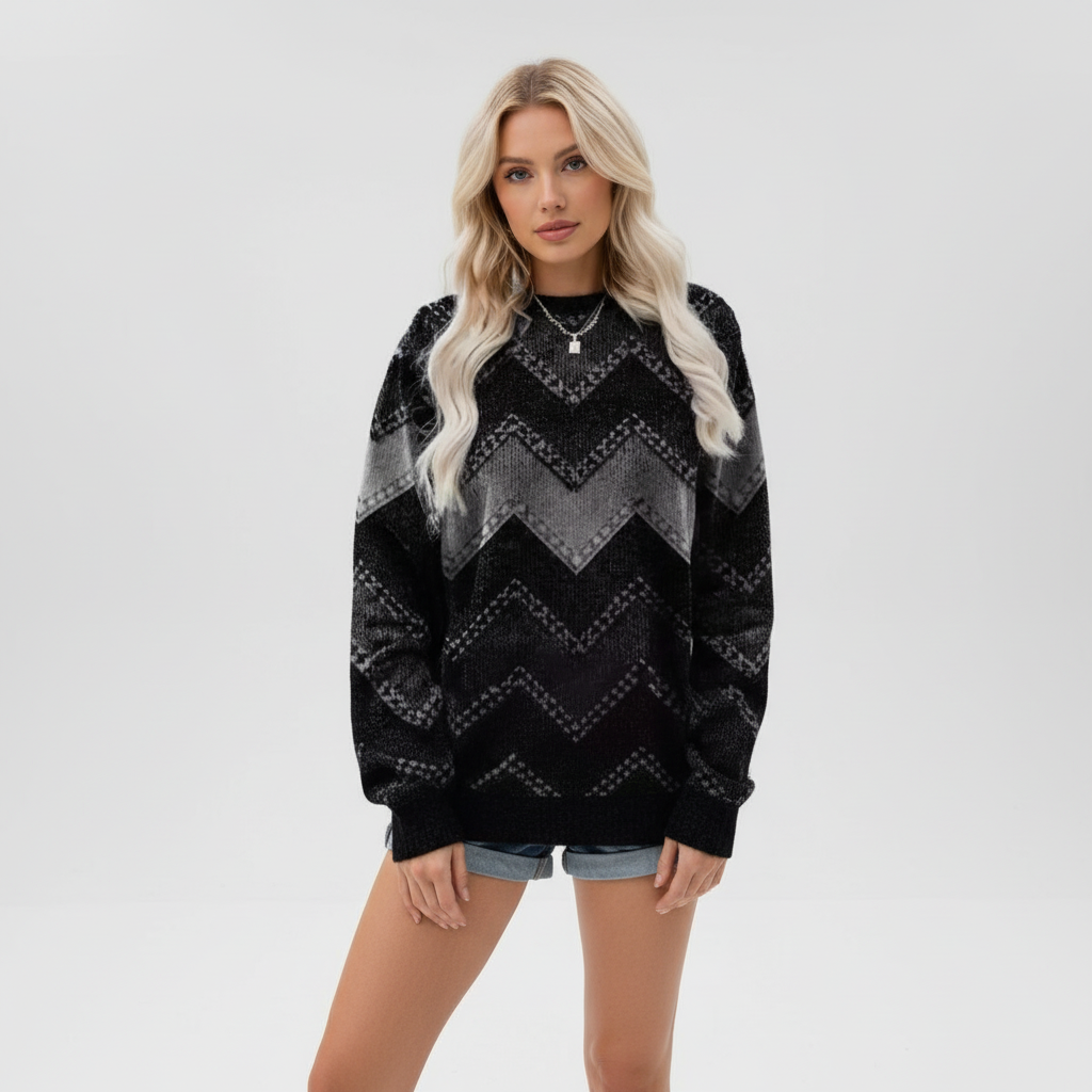 Lisa | Women's Printed Crew Neck Sweater Relaxed Long Sleeve Fit