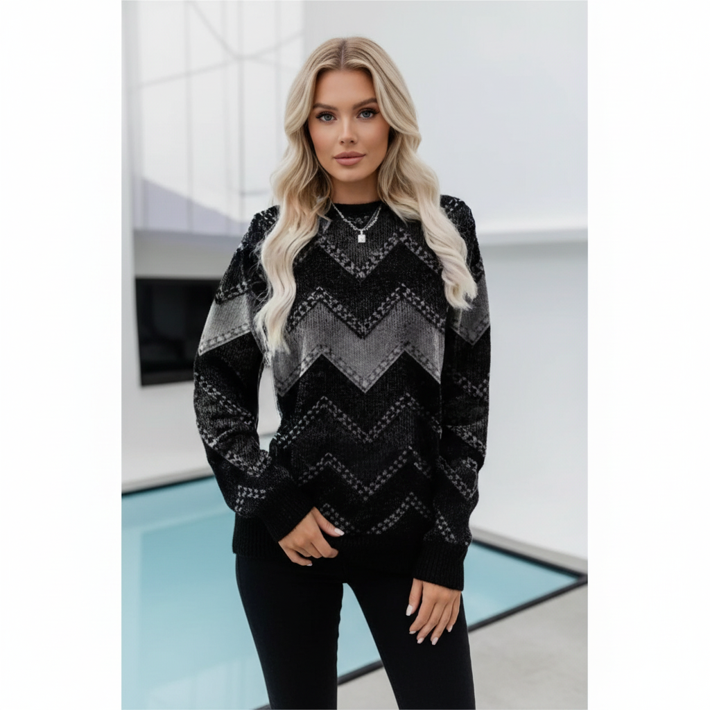 Lisa | Women's Printed Crew Neck Sweater Relaxed Long Sleeve Fit