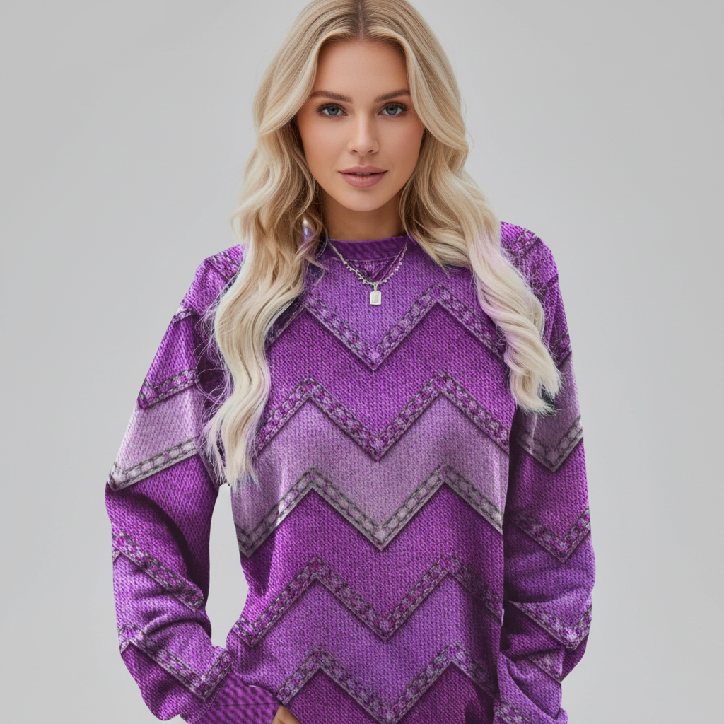Lisa | Women's Printed Crew Neck Sweater Relaxed Long Sleeve Fit