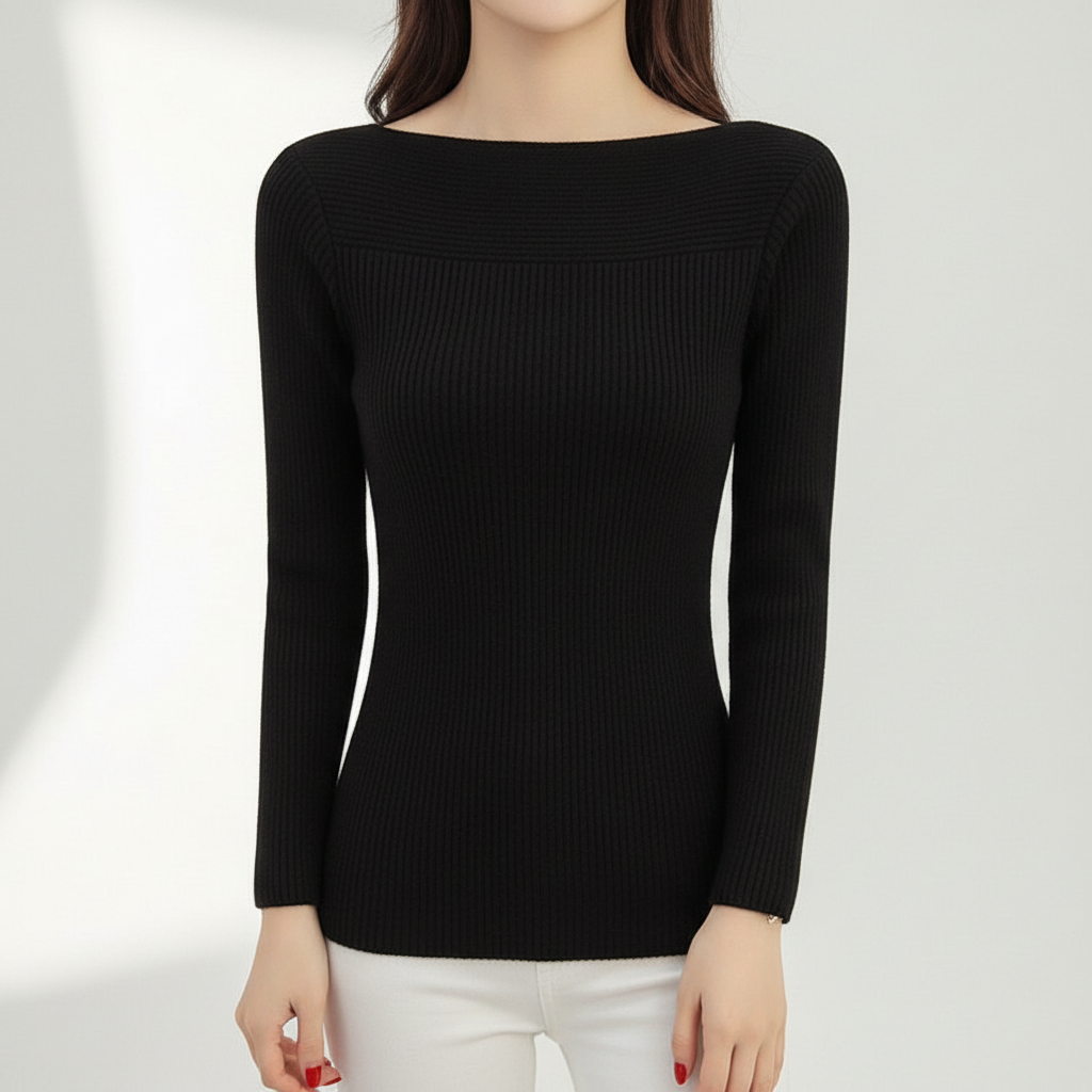 Lorna | Women's Ribbed Boat Neck Sweater Slim Long Sleeve Fit
