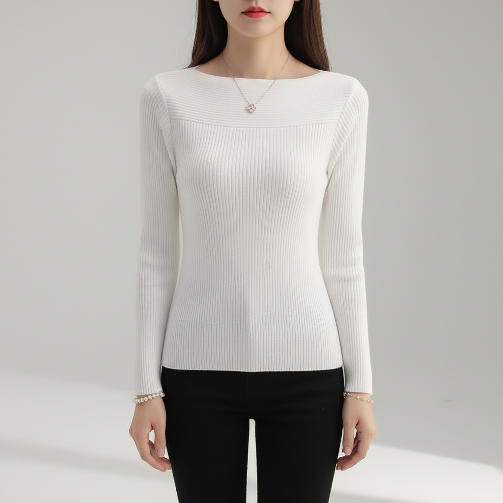 Lorna | Women's Ribbed Boat Neck Sweater Slim Long Sleeve Fit