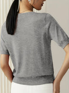 Sharon | Women's Fine Knit Sweater with Short Sleeves and Ribbed Trim