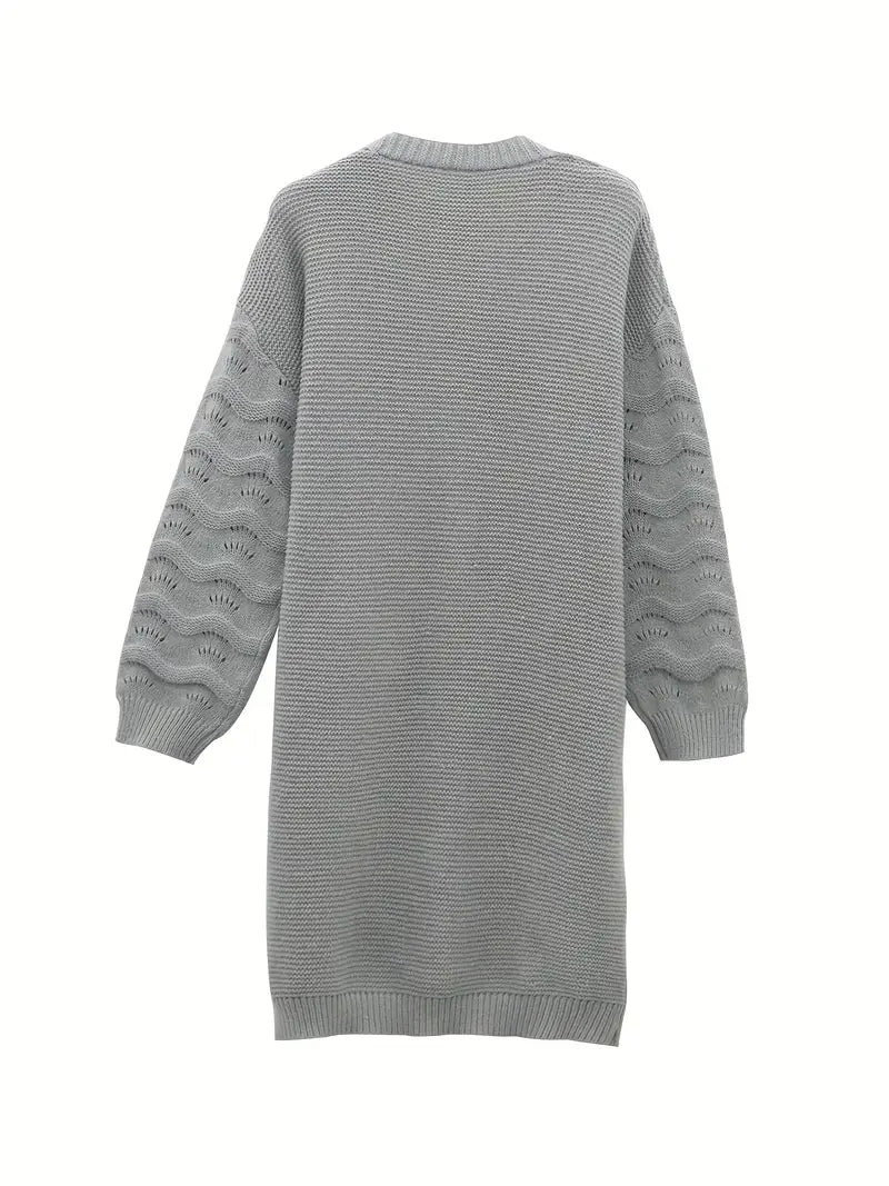Imogen | Women's Long Open-Front Cardigan – Lightweight Textured Knit for Travel and Transitional Layering