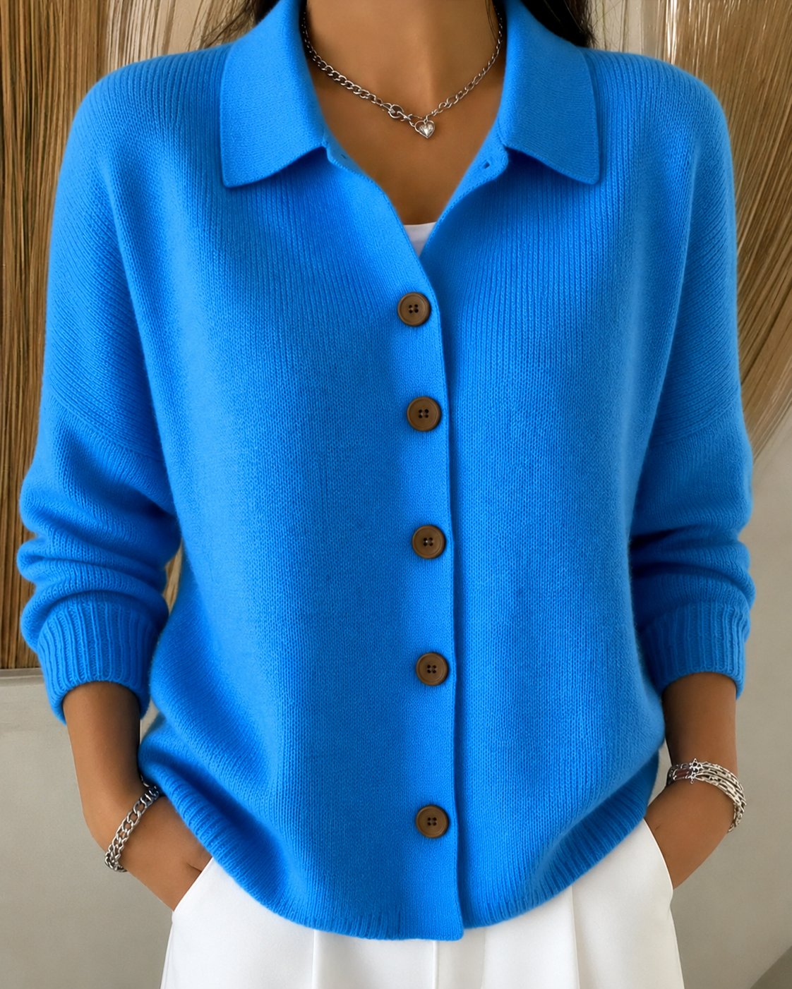 Caroline | Women's Relaxed Polo-Collar Cardigan – Lightweight Button-Up Knit for Office and Travel