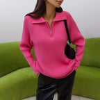 Gloria | Women's Ribbed Zip-Neck Sweater – Soft Collared Knit for Office and Weekend Wear