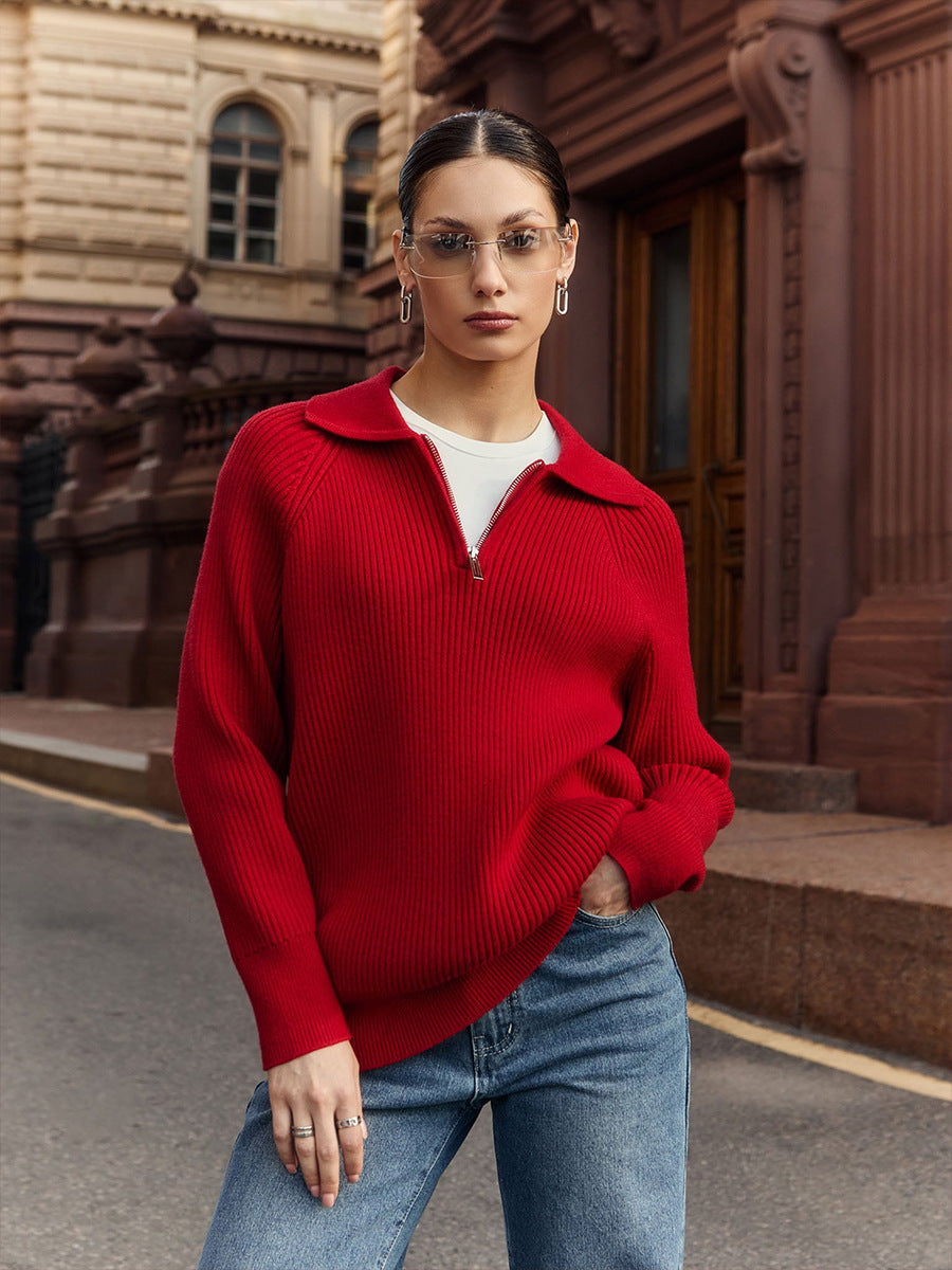 Gloria | Women's Ribbed Zip-Neck Sweater – Soft Collared Knit for Office and Weekend Wear