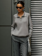 Gloria | Women's Ribbed Zip-Neck Sweater – Soft Collared Knit for Office and Weekend Wear