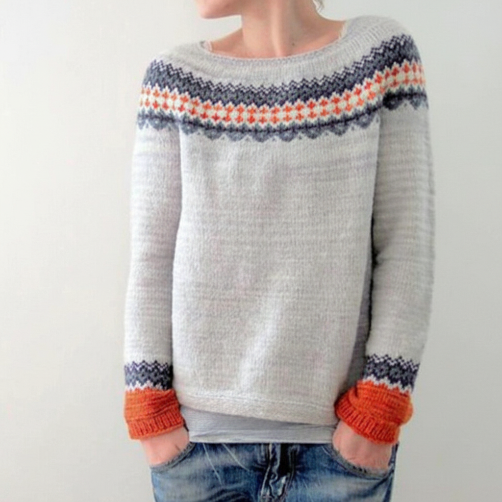 Charlotte | Women's Printed Round Neck Sweater with Ribbed Cuffs