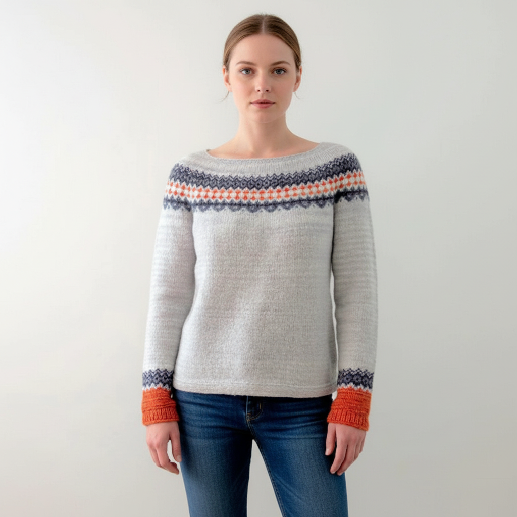 Charlotte | Women's Printed Round Neck Sweater with Ribbed Cuffs