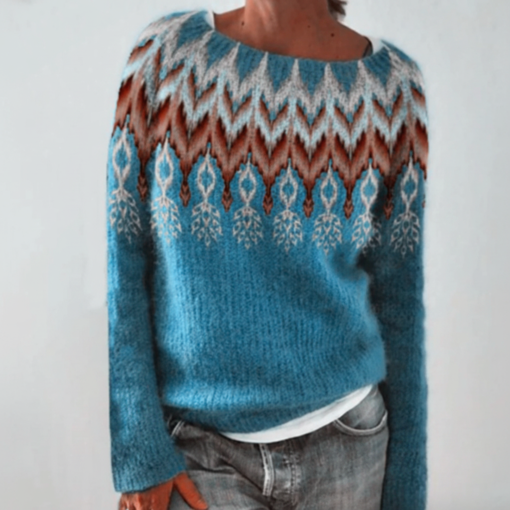 Charlotte | Women's Printed Round Neck Sweater with Ribbed Cuffs