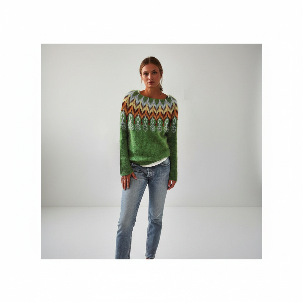 Charlotte | Women's Printed Round Neck Sweater with Ribbed Cuffs