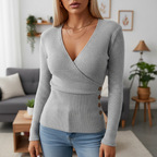 Nina | Women's Ribbed Wrap Sweater with Side Button Detail