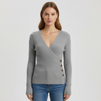 Nina | Women's Ribbed Wrap Sweater with Side Button Detail